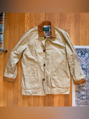 J. Crew Khaki Cotton Jacket with Brown Corduroy Trim